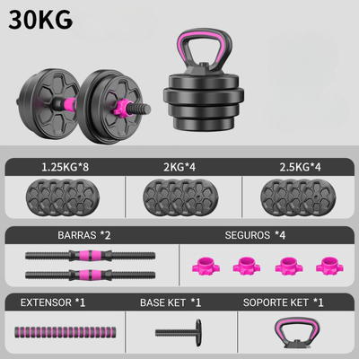 Imagen 2 del producto Set Mancuernas Barra Ajustables 30 Kg 3 En 1 Rosa