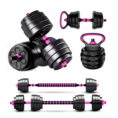Set Mancuernas Barra Ajustables 20 Kg 3 En 1 rosa