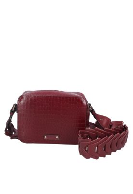 Cartera Bandolera Cuero Burdeo Pollini
