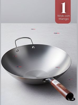 Imagen 1 del producto Sartén Wok de Hierro Concavo de 34cm Con Mango Color Plateado