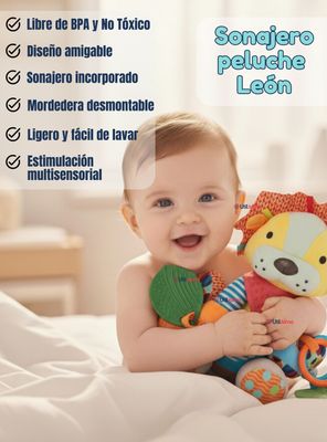Imagen 2 del producto Juguete Peluche Animales Sensorial Con Mordedor Y Sonajero Diseño León Niña y Niño