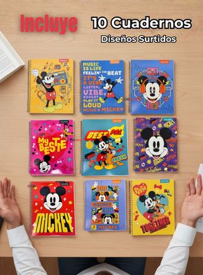 Imagen 2 del producto Pack 10 Cuadernos Universitarios Mickey Mouse Proarte de 7mm 100 Hojas Diseños Surtidos