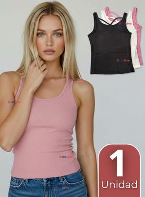 Camiseta Polera 100% Algodón Básica Espalda Cruzada Mujer Colores Surtidos