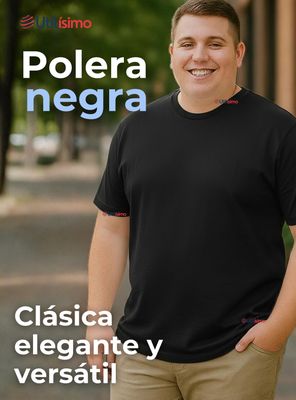Imagen 2 del producto Polera Camiseta 100% Algodón Premium Manga Corta Color Negro para Hombre