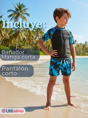 Imagen 2 del producto Traje de Baño Pantalón Corto Manga Corta 2 Piezas Corte Split para Niños 4 a 6 años Black