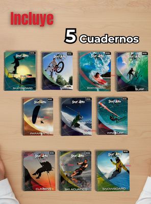 Imagen 2 del producto Pack 5 Cuadernos Universitario SportX Action Ross 7mm de 100 hojas Diseños Surtidos