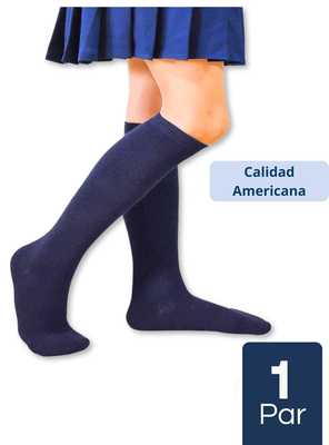Calcetines Escolar Largo Azul 100% Bambú (1 Unidad)