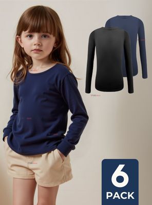 Pack 6 Camiseta Bambú Escolar Primera Capa Niña Polera Cuello redondo