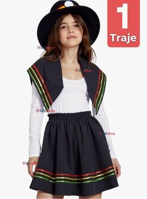 Traje Nortino Negro 4 Piezas Niñas Fiestas Patrias Baile Nortino