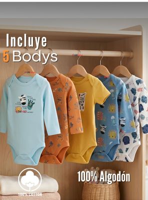 Imagen 2 del producto Pack 5 Bodys Manga Larga 100% Algodón Bebé Niño Friendly Safari