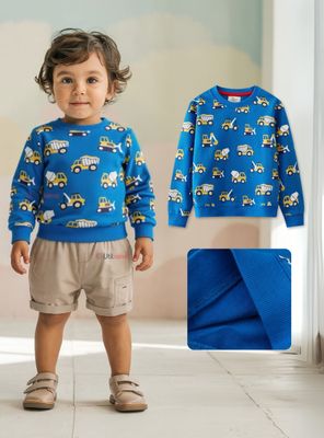 Polerón Algodón Cuello Redondo Niños Azul Claro Grúa