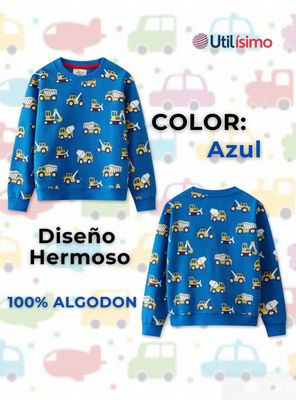Imagen 2 del producto Polerón Algodón Cuello Redondo Niños Azul Claro Grúa