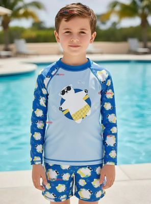 Traje de Baño Manga Larga Pantalón Corto 2 Piezas Corte Split para Niños 3 a 9 años Blue Polar Bear