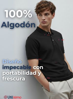Imagen 2 del producto Polera Pique Premium 200g Manga Corta 100% Algodón Suave Chemise Negro Hombre