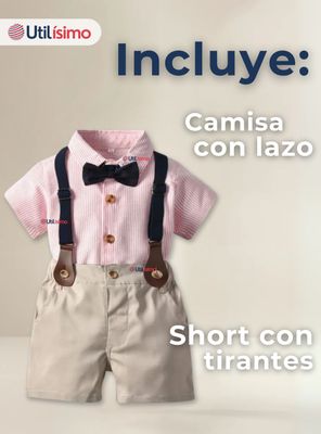 Imagen 2 del producto Conjunto de Vestir con Tirantes Camisa Rosada Pantalón Corto Algodón Bebe