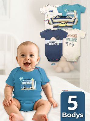 Pack 5 Bodys Niño Manga Corta Tedmimak 100% Algodón Baby on Board