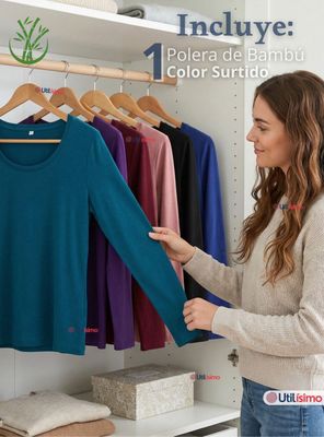 Imagen 2 del producto Camiseta Polera Bambú Primera Capa Manga Larga de Color Surtidos Mujer