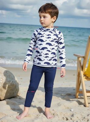 Traje de Baño Manga Larga Pantalón Largo 2 Piezas Corte Split Para Niños 3 a 9 años White Whale