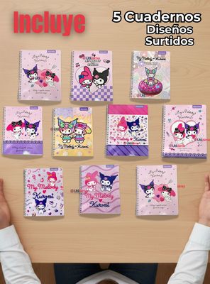 Imagen 2 del producto Pack 5 Cuadernos Universitario My Melody & Kuromi Proarte 7mm 100 Hojas Diseño Surtido