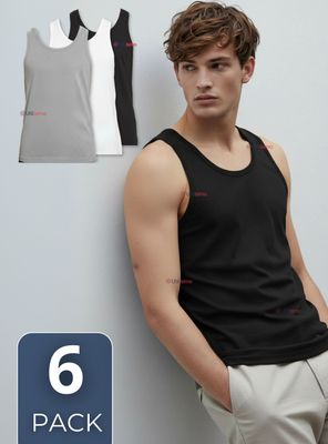 Pack 6 Camisetas Sin Manga Básicas 100% Algodón Colores Surtidos Hombre