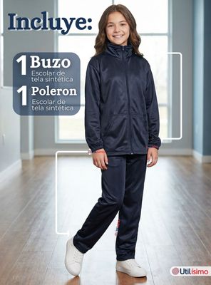 Imagen 2 del producto Conjunto Escolar Buzo Pantalón Y Polerón Tela Sintética Niño y Niña Unisex Azul 3 a 16 años