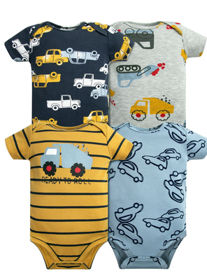 Pack 4 Bodys Niño Manga Corta Tedmimak 100% Algodón Autos Amarillo