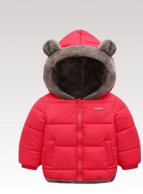 Parka Con Capucha Manga Larga Niña Orejitas Roja