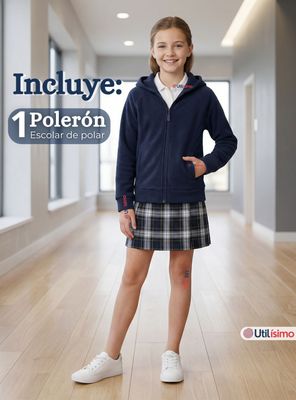 Imagen 2 del producto Polerón Escolar Polar Con Capucha Niña Unisex Color Azul 5 a 12 años