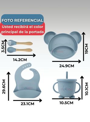 Imagen 2 del producto Set De Alimentación Bebé Silicona 6 Piezas Libre BPA Gris