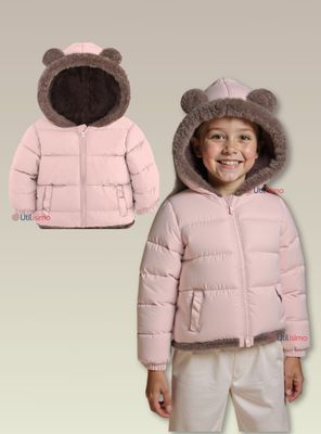 Parka Con Capucha Manga Larga Niña Orejitas Rosa