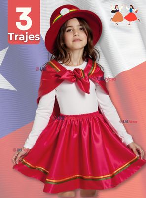 Pack 3 Traje Nortino Rojo 4 Piezas Niña Fiestas Patrias Baile Nortino
