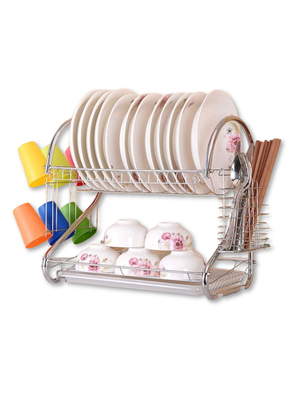 Escurridor Secador de Loza Platos Inoxidable 2 Niveles Plateado