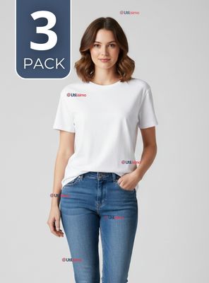 Pack 3 Camisetas Poleras 100% Algodón Básica Lisa Elástica Mujer Color Blanco
