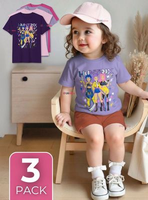 Pack 3 Poleras Huntrix 100% Algodón Manga Corta para Niña HUNTR/X Demon Hunters Rumi Mira Zoey