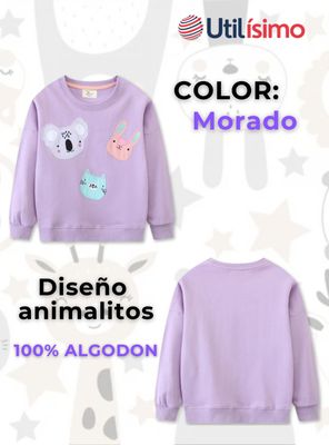 Imagen 2 del producto Polerón Algodón Cuello Redondo Niña Morado Animales