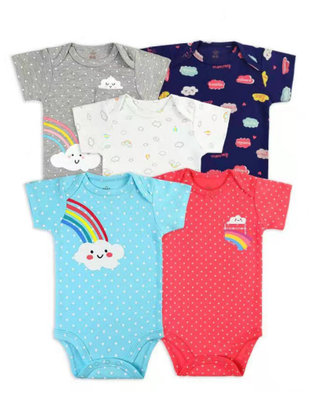 Pack 5 Bodies Arcoíris Manga Corta Tedmimak 100% Algodón