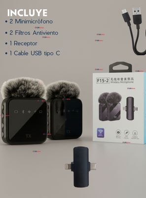 Imagen 2 del producto Pack 2 Micrófonos Inalámbrico 3 En 1 Para Celular iPhone Android Profesional 