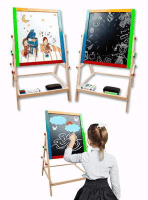 Pizarra Doble Cara Tiza Y Plumon Acrilica Madera Magnetica Niños