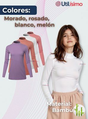 Imagen 2 del producto Pack 3 Camiseta Beatle Niña Juvenil Primera Capa Bambú Invierno Polera 