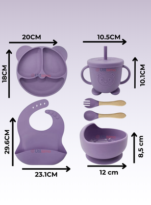 Imagen 2 del producto Set De Alimentación Bebé Silicona De Oso 6 Piezas Libre BPA Lila
