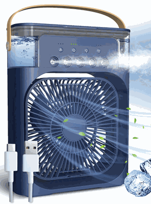 Climatizador Portátil Frío 4 en 1 Ventilador Humificador Enfriador Lampara LED 220v USB Azul