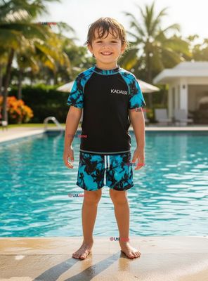 Traje de Baño Pantalón Corto Manga Corta 2 Piezas Corte Split Niño 4 a 6 años Black