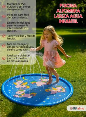 Imagen 2 del producto Alfombra Piscina Agua Rociador Para Niño 100 cm de Color Azul