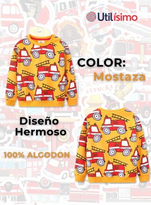 Imagen 2 del producto Polerón Algodón Cuello Redondo Niño Mostaza Bomberos