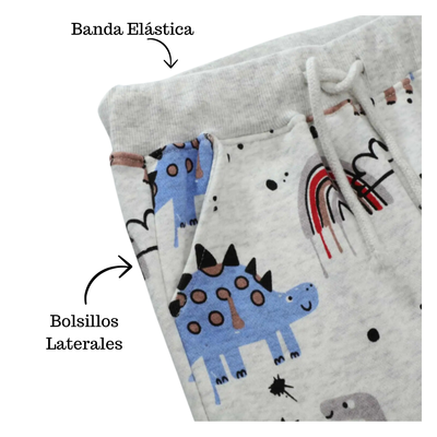 Imagen 2 del producto Pantalon Buzo Niño 100% Algodón Gris Claro Dinosaurios Jump Kids