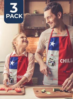 Pack 3 Delantal Cocina Chile Fiestas Patrias Bandera Chilena 60X90 CM Condorito