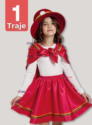 Imagen 1 del producto Traje Nortino Rojo 4 Piezas Niñas Fiestas Patrias Baile Nortino