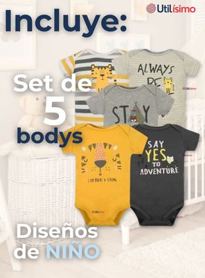 Imagen 2 del producto Pack 5 Bodys Niño Manga Corta Tedmimak 100% Algodón Baby Tiger