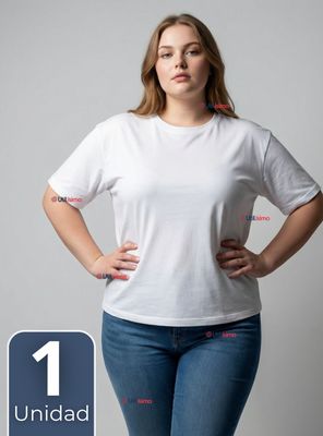 Camiseta Polera 100% Algodón Básica Lisa Elástica para Mujer Blanco