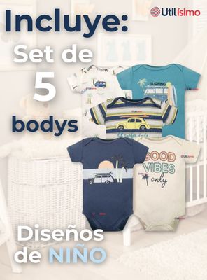 Imagen 2 del producto Pack 5 Bodys Niños Manga Corta Tedmimak 100% Algodón Baby on Board